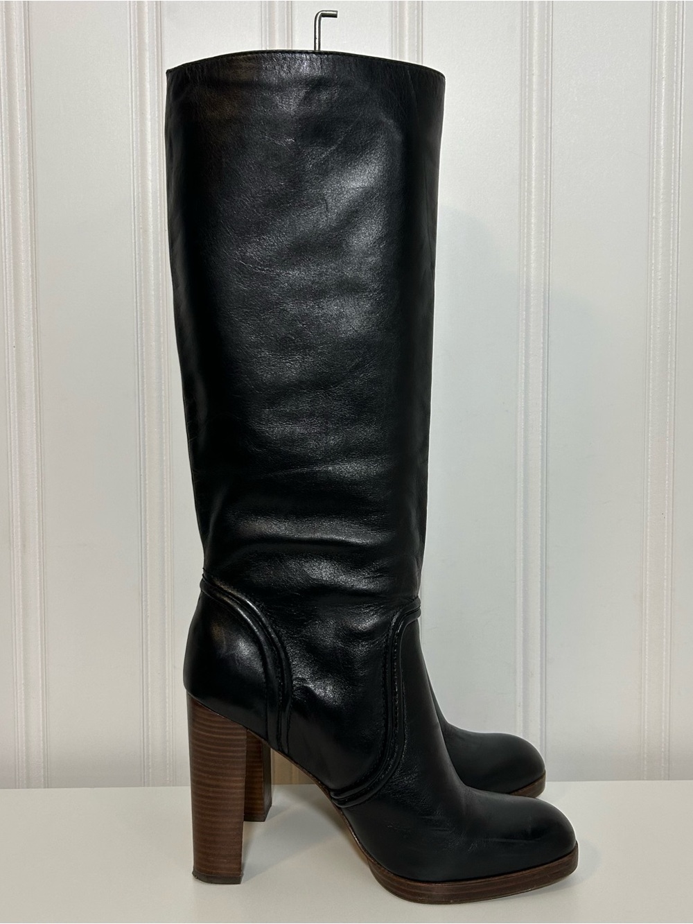 Michael Kors Black Leather Knee-High 3.75” block Heel Boot - Women’s 10